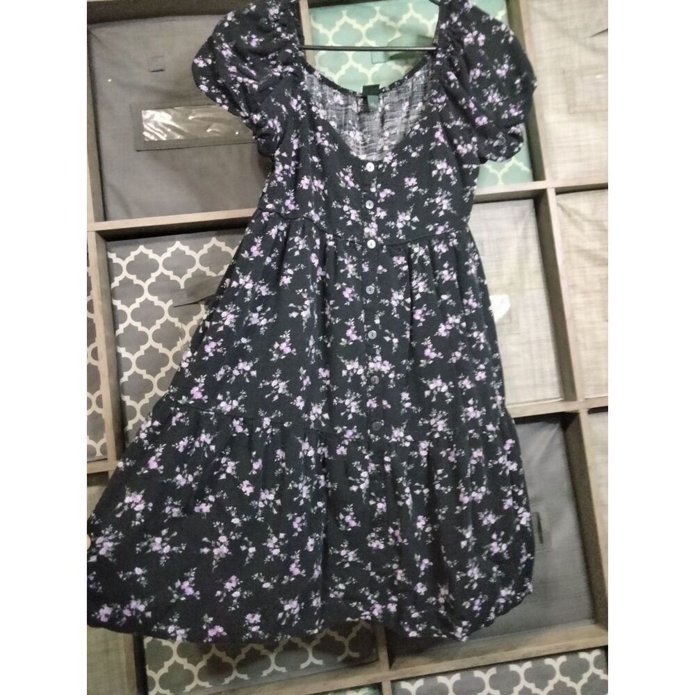 Wild Fable ~ Black Floral Babydoll Mini Dress ~ Size S